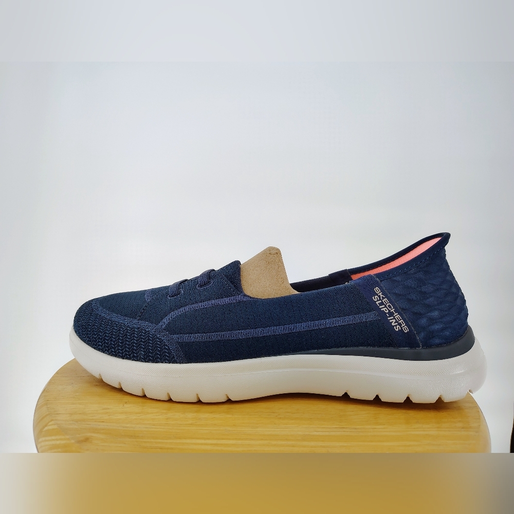 Skechers Dark Blue Pink White Slip-Ins Hands Free Shoes Womens 9.5